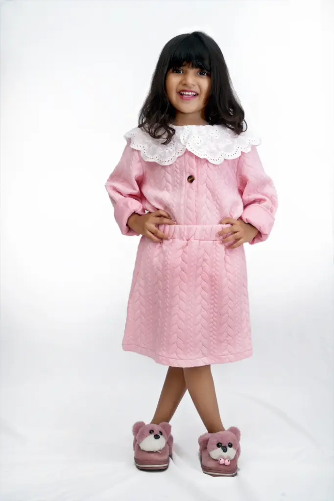 Textured Co-ord Set with Embroidered Collar – Girls’ Stylish Loungewear