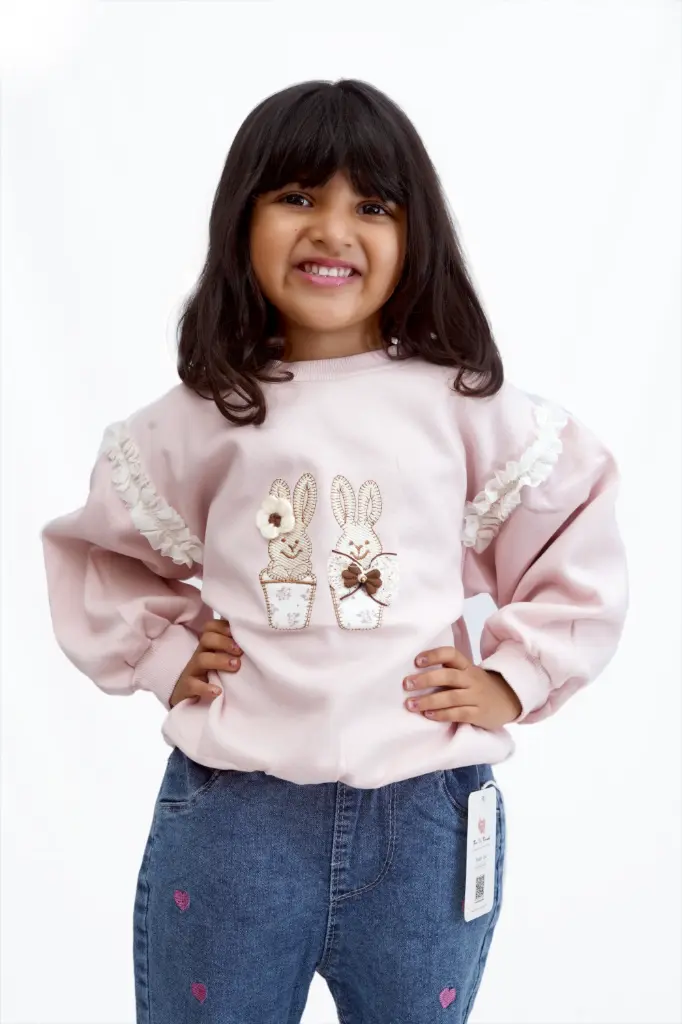 🌸 Girls’ Pink Bunny Appliqué Sweatshirt
