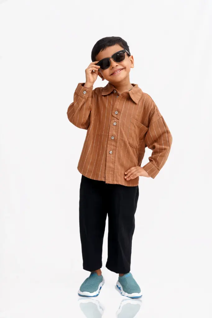 “Cocoa Pinstripe” Cotton Shirt