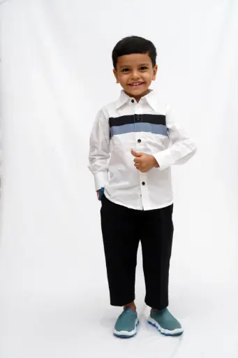 [J3] Boys’ Classic White Shirt & Black Pant Set