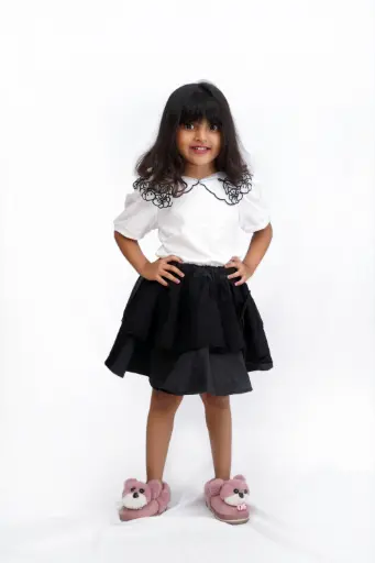 [C4] Elegant Black & White Top and Skirt Set for Girls