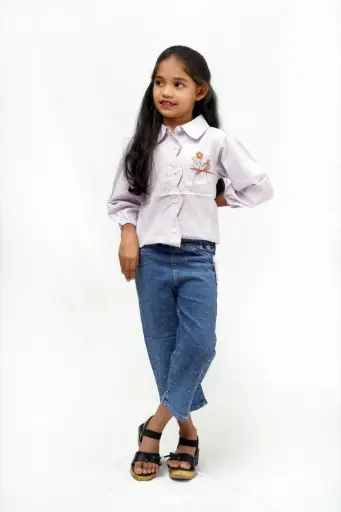 [C2] Blue Embellished Denim Culottes – Girlswear